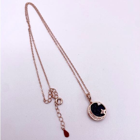 Rose Gold Vermeil Sterling Silver Necklace With Celestial Blue Sandstone Pendant - Picture 5 of 6